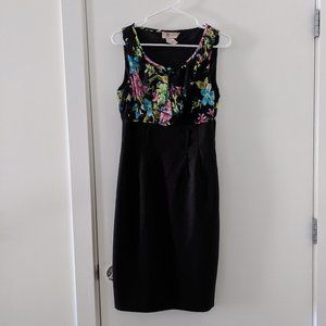 Black Floral Sleeveless Knee-length Sheath Dress